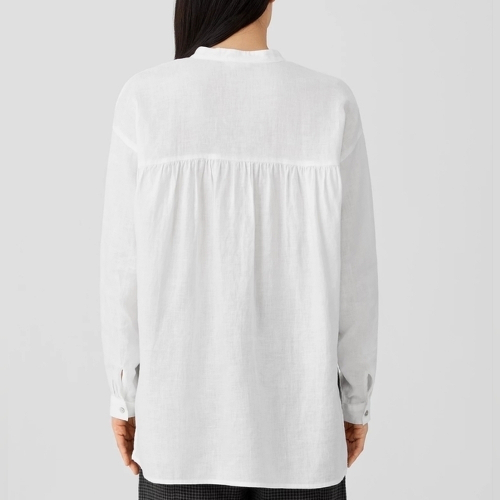 Eileen Fisher Organic Handkerchief Linen Mandarin Collar Shirt - Picture 6 of 15
